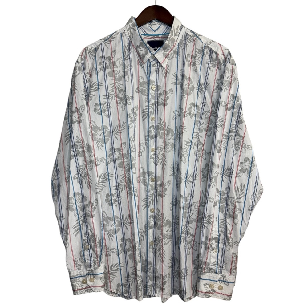 Tommy‎ Bahama shirt men's XL striped Hawaiian tropical floral beach coastal silk